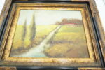 Dekoracyjny obraz „Pejzaż z cyprysami i domkiem” (50x60 cm)