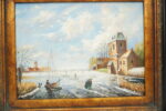 Dekoracyjny obraz „Zimowy pejzaż z rzeką i zabudowaniami” (50x60 cm)